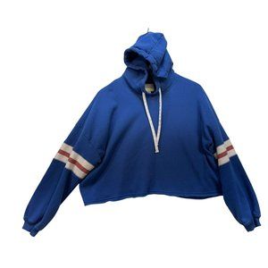 American Eagle Cropped Hoodie With Striped Sleeves & Drawstring Hood SP/CH Blue
